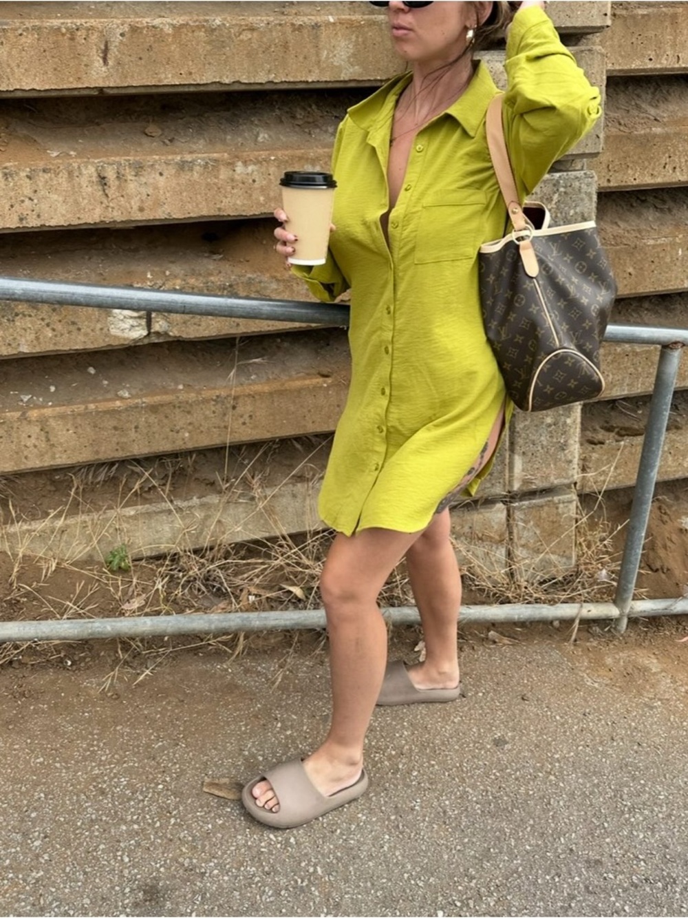 Lime Green Button-Down Shirt Dress